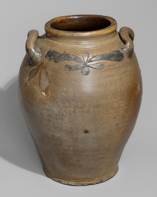 C. CROLIUS / MANUFACTURER / NEW-YORK Open-Handled Stoneware Jar w/ Incised Decoration