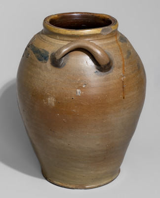 C. CROLIUS / MANUFACTURER / NEW-YORK Open-Handled Stoneware Jar w/ Incised Decoration