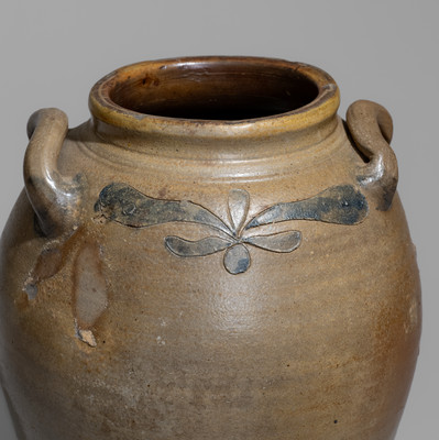 C. CROLIUS / MANUFACTURER / NEW-YORK Open-Handled Stoneware Jar w/ Incised Decoration