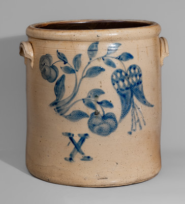 Fine Ten-Gallon Ohio Stoneware Crock w/ Elaborate Cobalt Floral Decoration