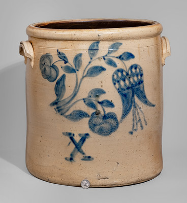 Fine Ten-Gallon Ohio Stoneware Crock w/ Elaborate Cobalt Floral Decoration