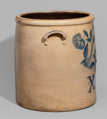 Fine Ten-Gallon Ohio Stoneware Crock w/ Elaborate Cobalt Floral Decoration