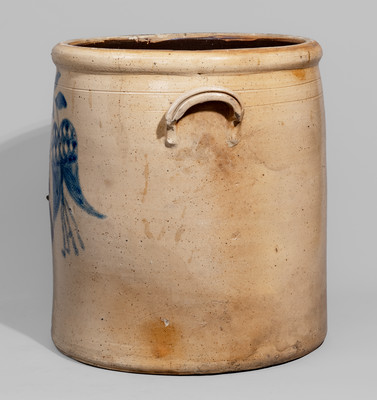 Fine Ten-Gallon Ohio Stoneware Crock w/ Elaborate Cobalt Floral Decoration