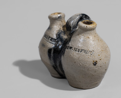 Remarkable Miniature NEW-HAVEN, Connecticut Stoneware Gemel, c1825