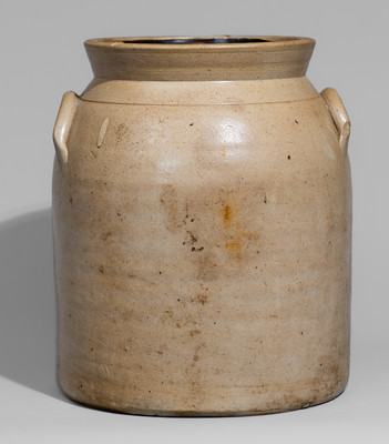 Fine WM E. WARNER / WEST TROY, New York Stoneware Jar w/ Cobalt Eagle and Banner Motif