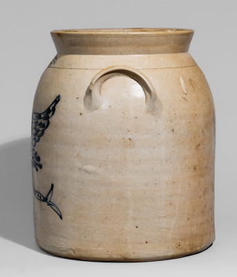 Fine WM E. WARNER / WEST TROY, New York Stoneware Jar w/ Cobalt Eagle and Banner Motif