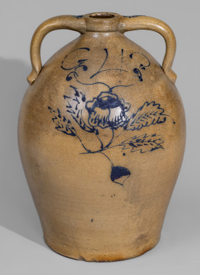 Exceptional J. Robinson / Middlebury / Summit Co., Ohio Open-Handled Stoneware Jug with Applied Eagle 