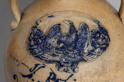 Exceptional J. Robinson / Middlebury / Summit Co., Ohio Open-Handled Stoneware Jug with Applied Eagle 