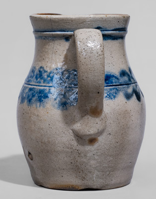 Very Rare Petite Stoneware Pitcher w/ Elaborate Cobalt Bird Decoration, Fort Edward, New York