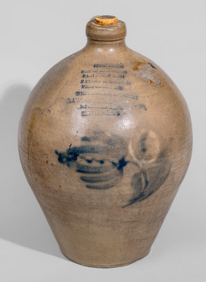 Exceptional Stoneware Jug w/ Elaborate New York City Advertising for Drugs, Medicines, Paints, Oils, Glass, c1830