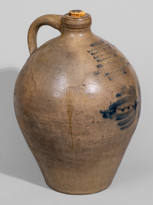 Exceptional Stoneware Jug w/ Elaborate New York City Advertising for Drugs, Medicines, Paints, Oils, Glass, c1830