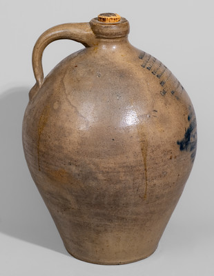Exceptional Stoneware Jug w/ Elaborate New York City Advertising for Drugs, Medicines, Paints, Oils, Glass, c1830