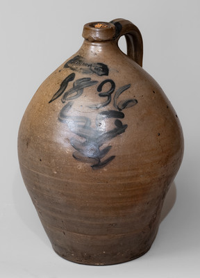 Rare SAMUEL STOUT, South River, New Jersey, Stoneware Jug, Dated 1836