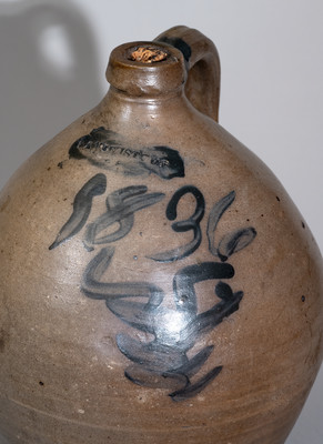 Rare SAMUEL STOUT, South River, New Jersey, Stoneware Jug, Dated 1836