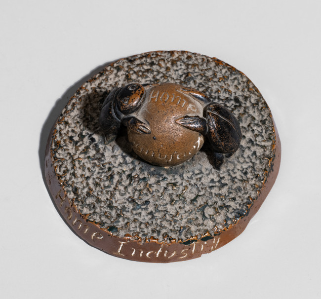 Glazed Anna Pottery Stoneware Dung Beetle Paperweight, Signed 