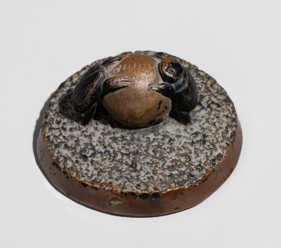 Glazed Anna Pottery Stoneware Dung Beetle Paperweight, Signed 