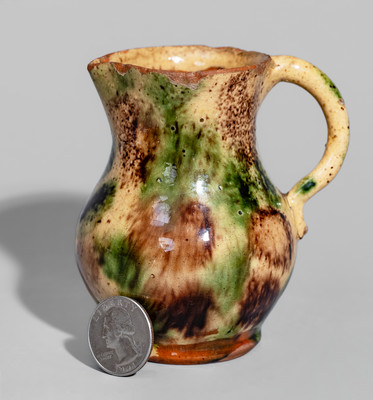Rare and Fine Diminutive Redware Pitcher w/ Three-Color Slip Decoration, possibly Salem, NC, late 18th century