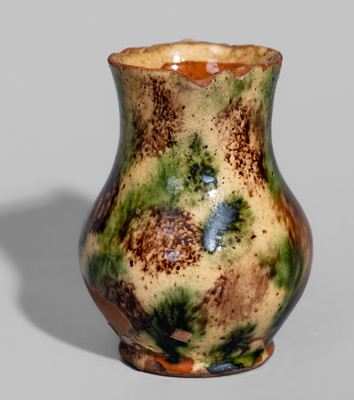Rare and Fine Diminutive Redware Pitcher w/ Three-Color Slip Decoration, possibly Salem, NC, late 18th century