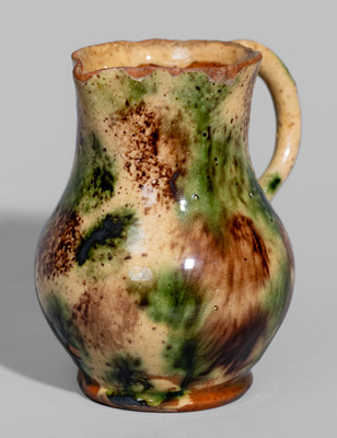 Rare and Fine Diminutive Redware Pitcher w/ Three-Color Slip Decoration, possibly Salem, NC, late 18th century
