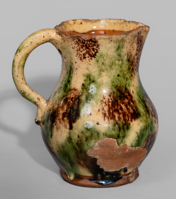 Rare and Fine Diminutive Redware Pitcher w/ Three-Color Slip Decoration, possibly Salem, NC, late 18th century