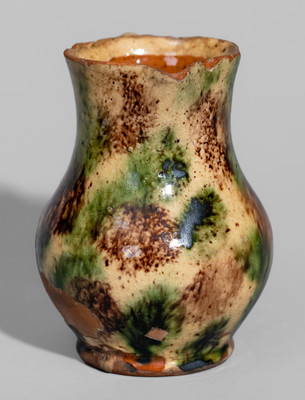 Rare and Fine Diminutive Redware Pitcher w/ Three-Color Slip Decoration, possibly Salem, NC, late 18th century