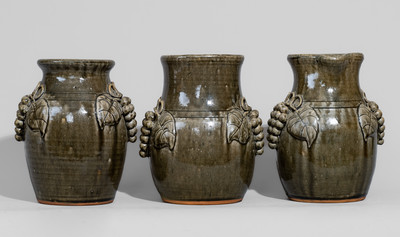Three Pieces of John Meaders, Cleveland, GA Stoneware w/ Applied Grapes Motif, late 20th century