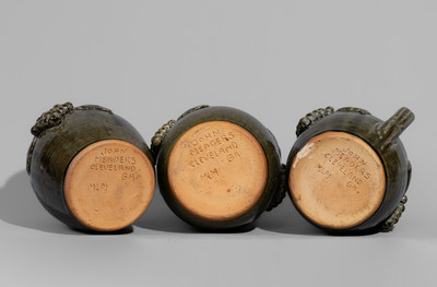 Three Pieces of John Meaders, Cleveland, GA Stoneware w/ Applied Grapes Motif, late 20th century