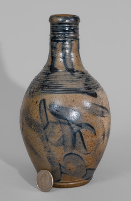 Rare Stoneware Flask w/ Elaborate Cobalt Decoration, Inscribed Twice "1820," possibly Southern or Midwestern U.S.