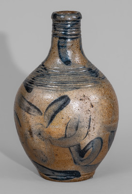 Rare Stoneware Flask w/ Elaborate Cobalt Decoration, Inscribed Twice "1820," possibly Southern or Midwestern U.S.