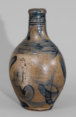 Rare Stoneware Flask w/ Elaborate Cobalt Decoration, Inscribed Twice "1820," possibly Southern or Midwestern U.S.