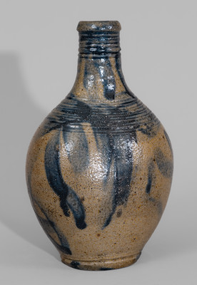 Rare Stoneware Flask w/ Elaborate Cobalt Decoration, Inscribed Twice "1820," possibly Southern or Midwestern U.S.