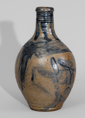 Rare Stoneware Flask w/ Elaborate Cobalt Decoration, Inscribed Twice "1820," possibly Southern or Midwestern U.S.