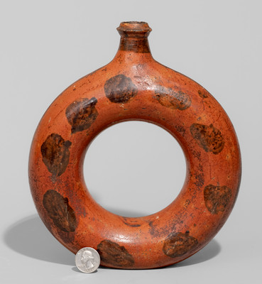 Rare Manganese-Decorated Redware Ring Bottle, TN or possibly NC, c1840-80