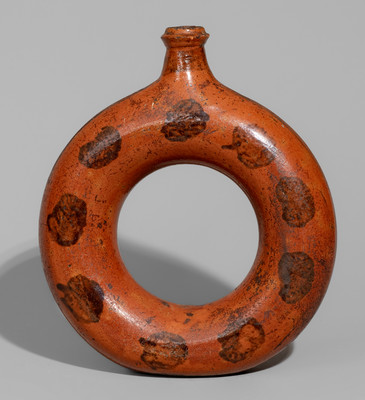 Rare Manganese-Decorated Redware Ring Bottle, TN or possibly NC, c1840-80