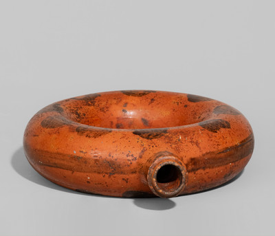 Rare Manganese-Decorated Redware Ring Bottle, TN or possibly NC, c1840-80