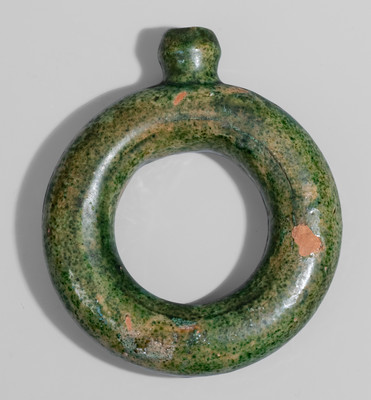 Rare Small-Sized Southern Redware Ring Bottle w/ Copper Glaze, possibly Salem, North Carolina