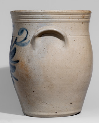 Fine CLARK & Co. / ROCHESTER Stoneware Jar w/ Elaborate Cobalt Floral Decoration, c1845