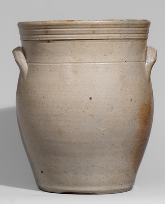 Fine CLARK & Co. / ROCHESTER Stoneware Jar w/ Elaborate Cobalt Floral Decoration, c1845
