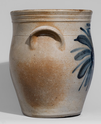 Fine CLARK & Co. / ROCHESTER Stoneware Jar w/ Elaborate Cobalt Floral Decoration, c1845