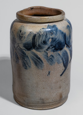 Half-Gallon H. MYERS, Baltimore Stoneware Jar w/ Elaborate Cobalt Floral Decoration, c1825