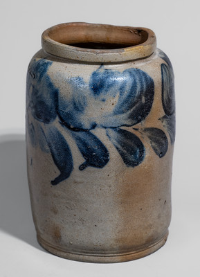 Half-Gallon H. MYERS, Baltimore Stoneware Jar w/ Elaborate Cobalt Floral Decoration, c1825