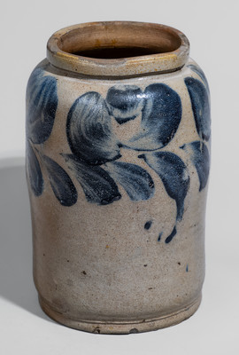 Half-Gallon H. MYERS, Baltimore Stoneware Jar w/ Elaborate Cobalt Floral Decoration, c1825