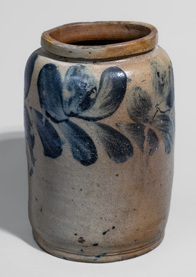 Half-Gallon H. MYERS, Baltimore Stoneware Jar w/ Elaborate Cobalt Floral Decoration, c1825