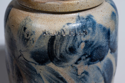Half-Gallon H. MYERS, Baltimore Stoneware Jar w/ Elaborate Cobalt Floral Decoration, c1825
