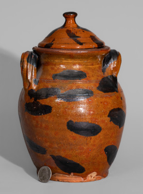 Exceptional Cain Pottery, Sullivan County, Tennessee, Lidded Redware Jar