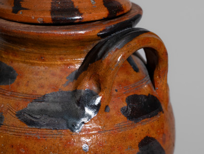 Exceptional Cain Pottery, Sullivan County, Tennessee, Lidded Redware Jar