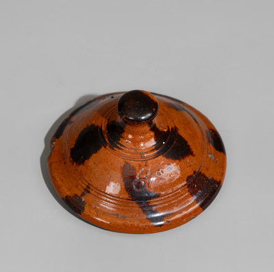Exceptional attrib. Cain Pottery, Sullivan County, TN Lidded Redware Jar w/ Bold Manganese Slash Decoration