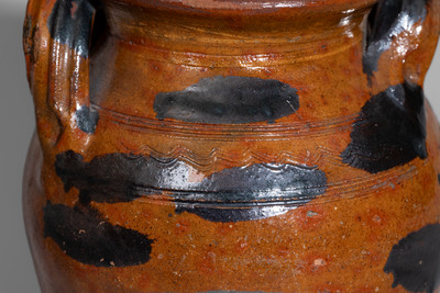 Exceptional attrib. Cain Pottery, Sullivan County, TN Lidded Redware Jar w/ Bold Manganese Slash Decoration