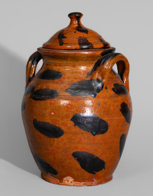 Exceptional Cain Pottery, Sullivan County, Tennessee, Lidded Redware Jar