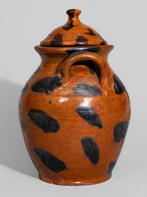 Exceptional Cain Pottery, Sullivan County, Tennessee, Lidded Redware Jar